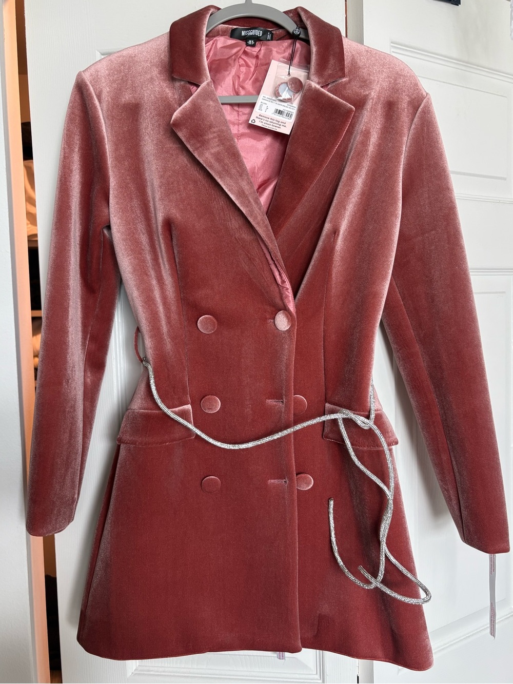 Missguided Dusty Rose Velvet Double-Breasted Blazer dress size US 4